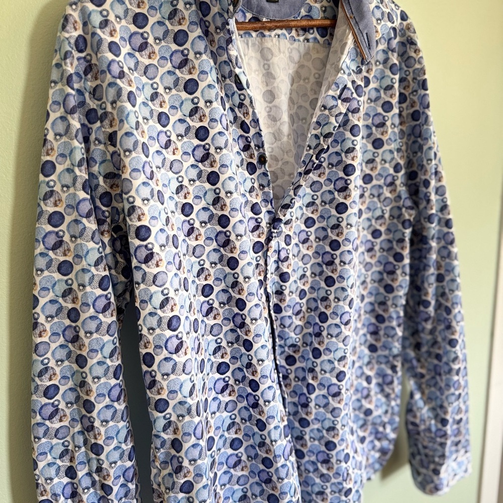 Modern Blue Patterned Shirt Jacket - Picture 3 of 8